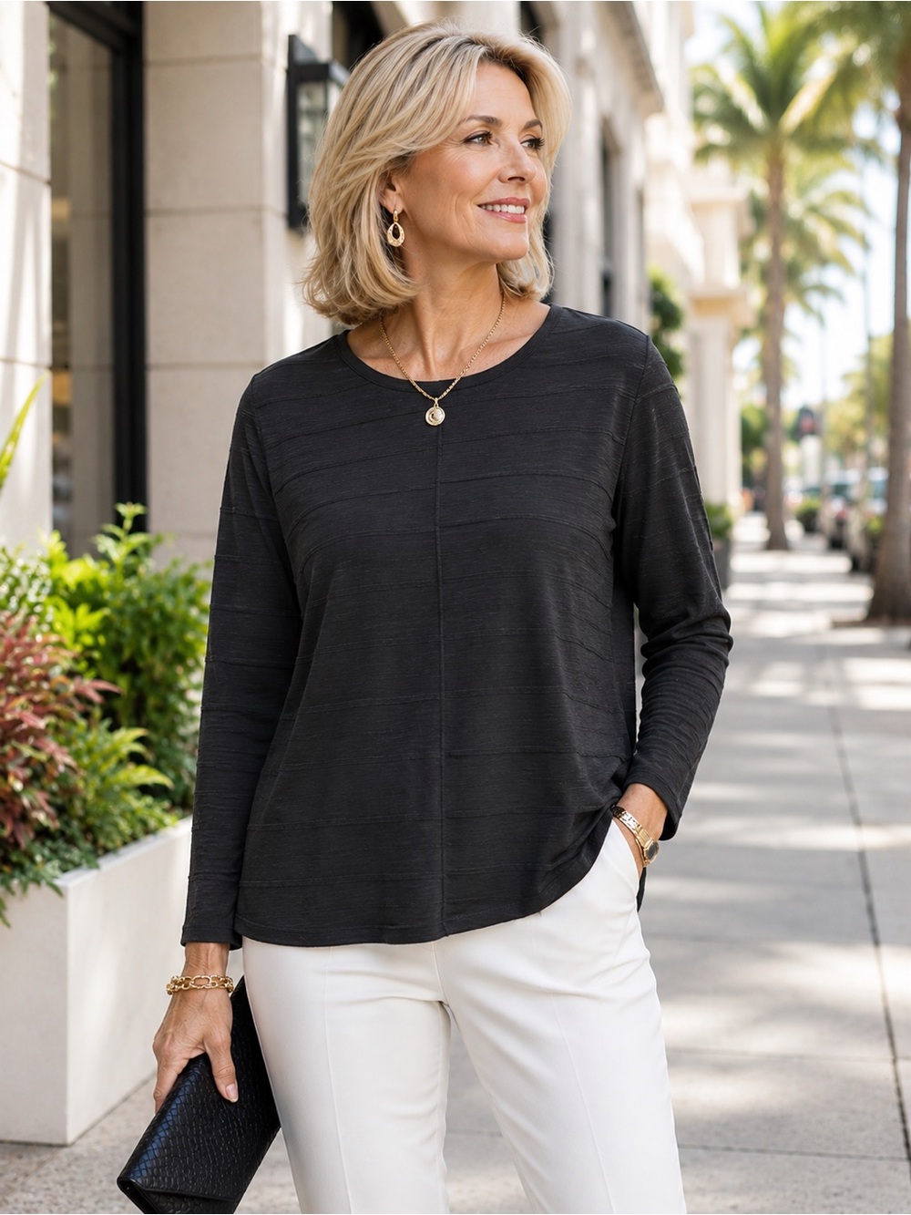 NWT Habitat 16428 Cotton Crew Black Tunic Tee Sz Womens M/L